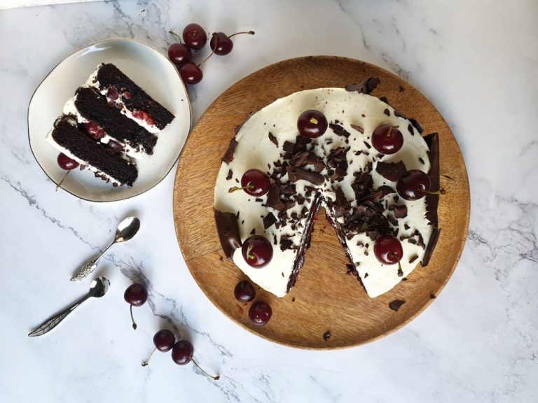 Black Forest style dark chocolate cherry cake
