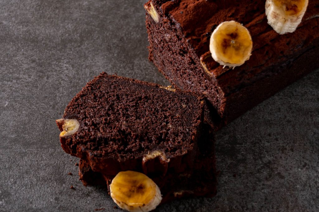 Cross-section of moist chocolate banana bread