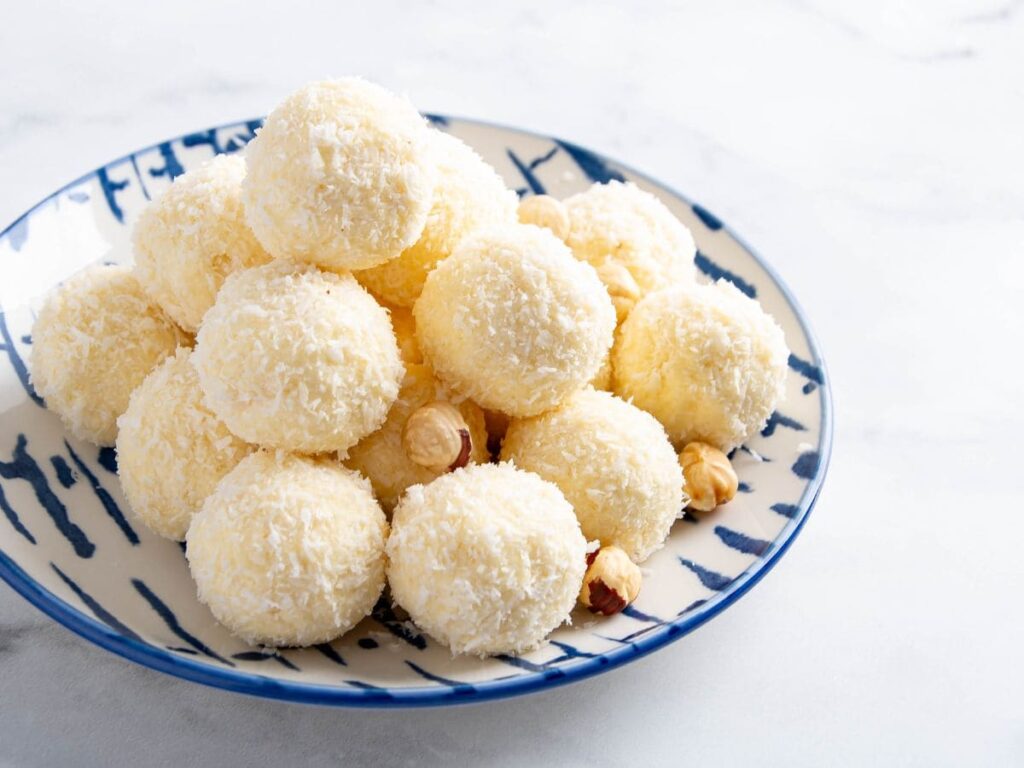 Coconut almond bonbons rolled in desiccated coconut