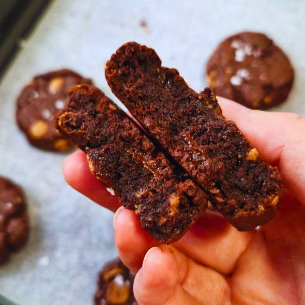 Chocolate coffee cookies with melting chocolate chunks