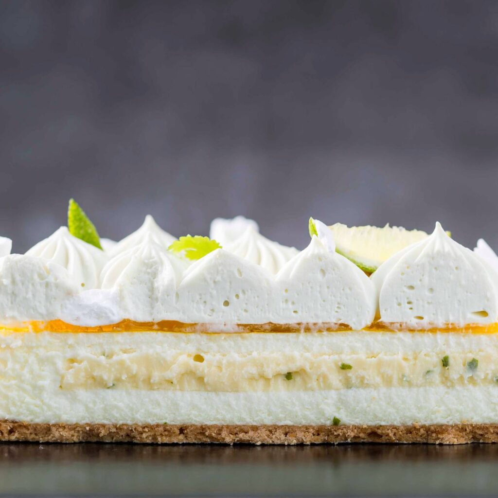 Selection of entremet cakes with different finishes