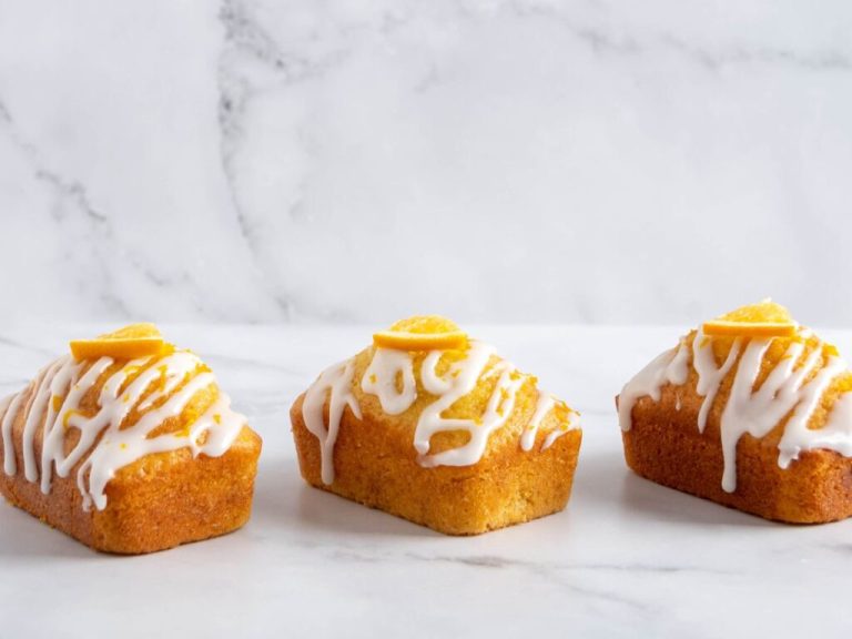 Mini olive oil citrus loaf cakes with lemon glaze