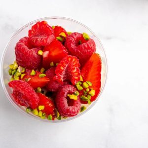 Yoghurt panna cotta topped with fresh fruit