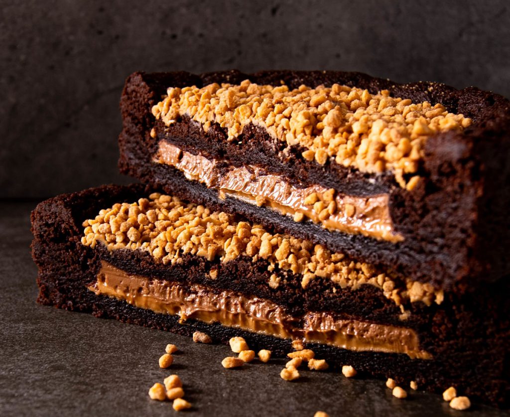 Close-up of the soft peanut butter centre of a giant cookie